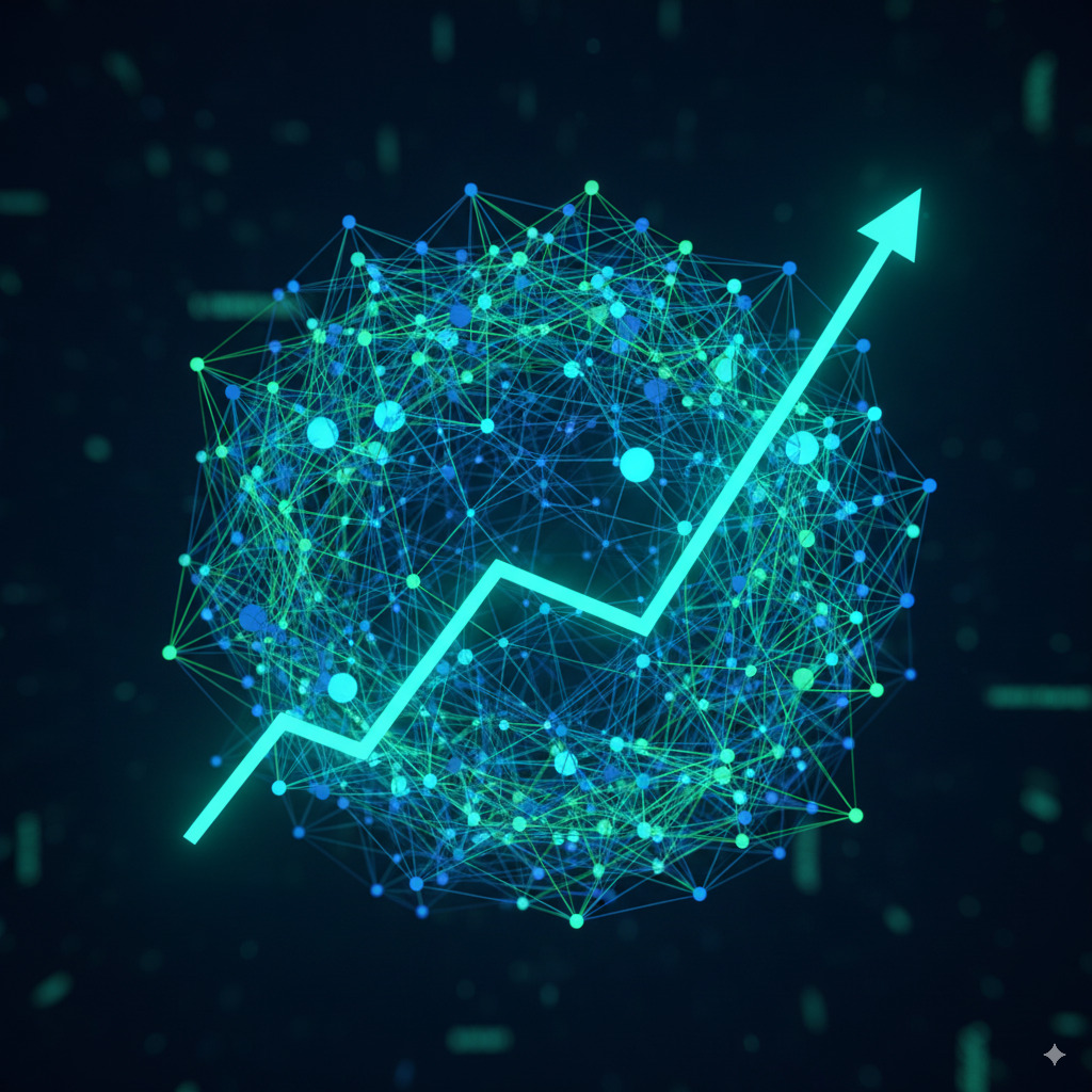 A network graph showing market trends and influencer connections.